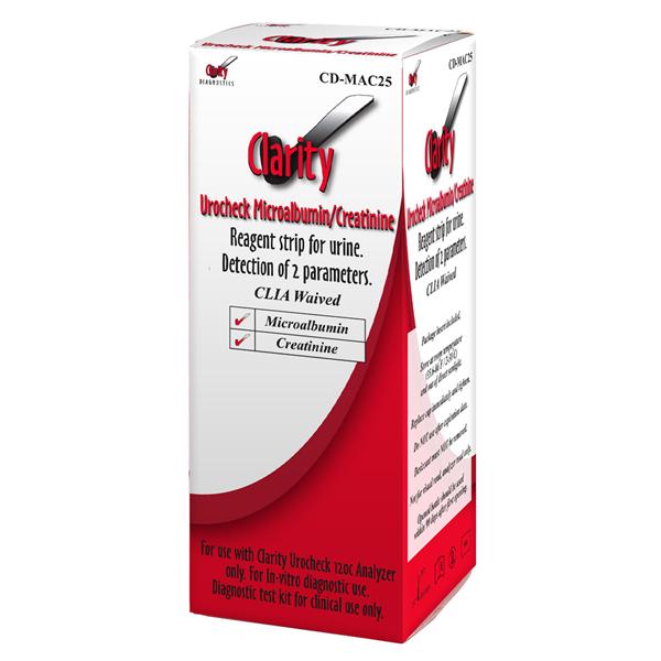 Clarity Urocheck Microalbumin & Creatinine Test Strips 25/Bx