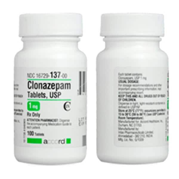 Clonazepam Tablets 1mg Bottle 500/Bottle Each