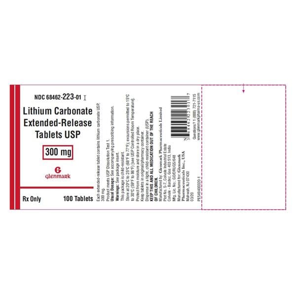 Lithium Carbonate Extended-Release Tablets 300mg Bottle 100/Bt Each
