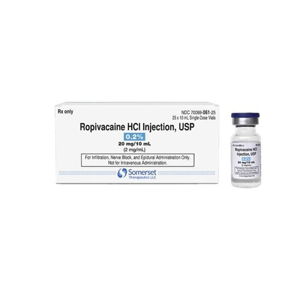 Ropivacaine HCl Injection 2mg/mL SDV 10mL 25/Package