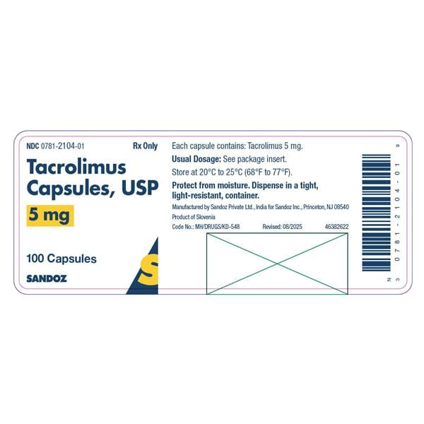 Tacrolimus Capsules 5mg Bottle 100/Bottle