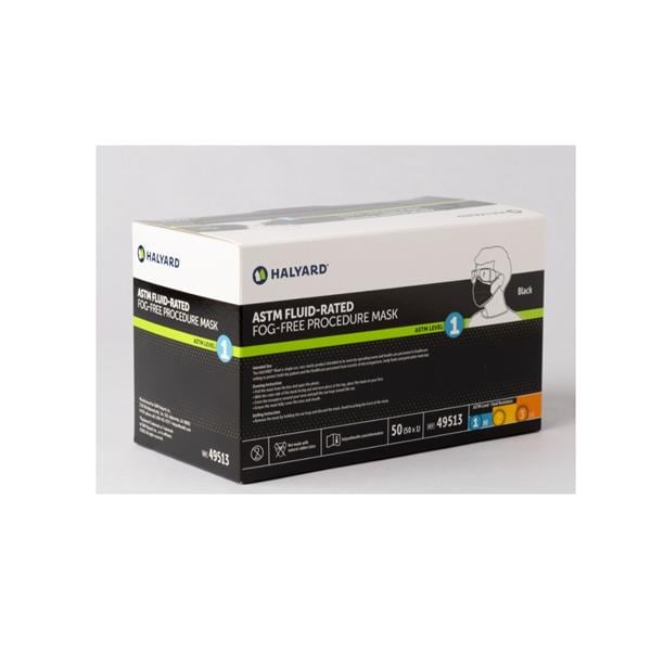 Halyard Face Mask ASTM F2100-23 Level 1 Anti-Fog Foam Black 50/Bx