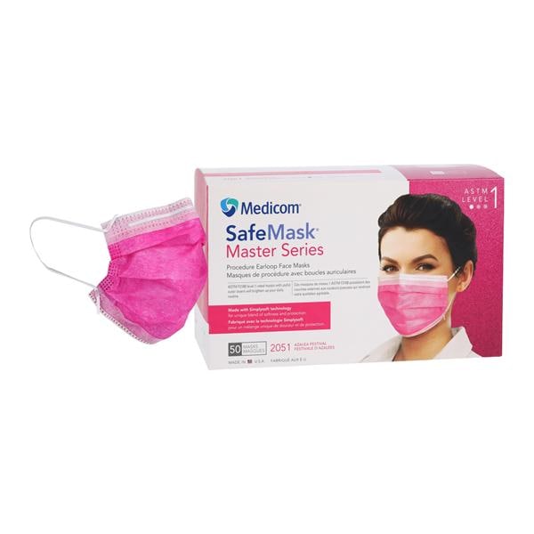 SafeMask Master Series Procedure Mask ASTM Level 1 Azalea Adult 50/Bx, 10 BX/CA