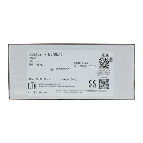 Zolid Gen-X Zirconia Disc B3 98x16 Ea