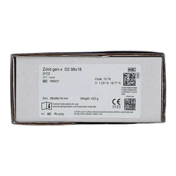 Zolid Gen-X Zirconia Disc D2 98x18 Ea