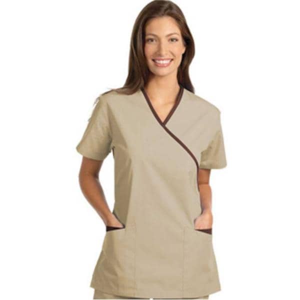 Fashion Seal Scrub Shirt XOvr Nck 3 Pkts Set-In Sleeves Medium Tn/Choc Womens Ea