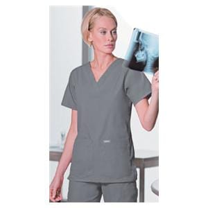 Scrub Shirt V-Neck 4 Pockets Short Sleeves 2X Large Steel Grey Womens Ea