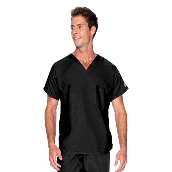 Scrub Shirt V-Neck 1 Pocket Short Sleeves X-Large Black Unisex Ea