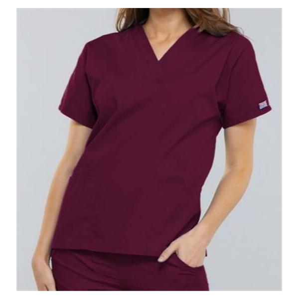 Cherokee Scrub Shirt V-Neck 3 Pockets Short Sleeves 4X Large Wine Womens Ea