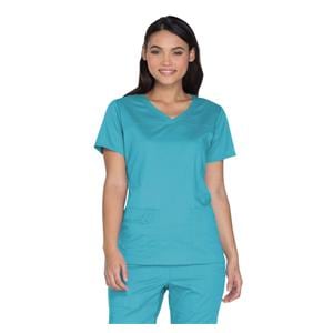 Cherokee Scrub Shirt V-Neck 3 Pockets Short Sleeves Small Turquoise Womens Ea