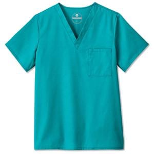 Fundamentals Scrub Shirt V-Neck 1 Pocket Set-In Sleeves Small Teal Unisex Ea