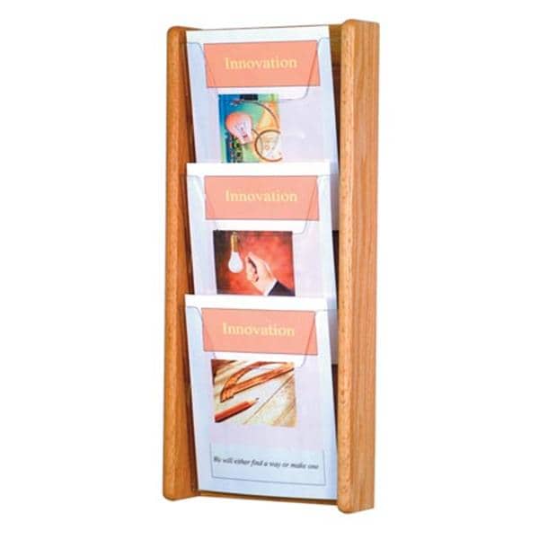 Stance Wall Magazine Display 3 Pockets Light Oak 26.25 in x 11 in x 3 in Ea