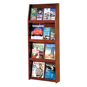 Slope Wall Literature Display 16 Pockets Mahogany 19.5 in x 49 in x 4.75 in Ea