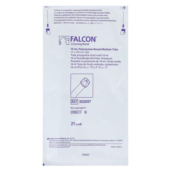 Falcon Test Tube Polystyrene 14mL 17x100mm Sterile 25/Pk, 20 PK/CA