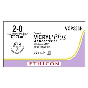 Vicryl Plus Suture 2-0 27" Triclosan/Polyglactin 910 Braid CT-2 Violet 36/Bx
