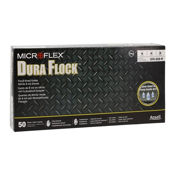 MICROFLEX Dura Flock Nitrile Exam Gloves Medium Green 50x10/Ca