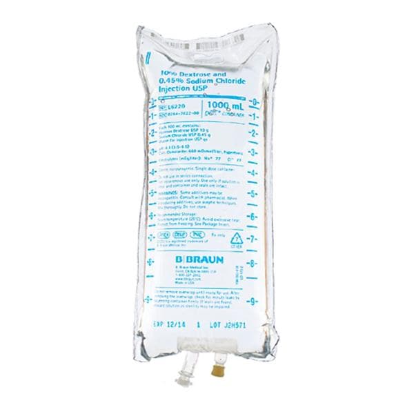 IV Injection Solution Dextrose 10%/Sodium Chloride 0.45% 1000mL Plstc Cntn 12/Ca