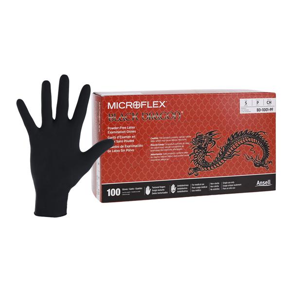 MICROFLEX Black Dragon Latex Exam Gloves Small Black Non-Sterile 100/Bx