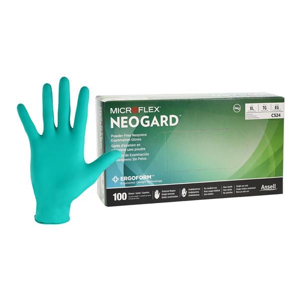 MICROFLEX Neogard Neoprene Exam Gloves X-Large Green Non-Sterile 100/Bx