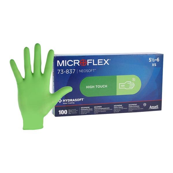 MICROFLEX Neosoft Neoprene Exam Gloves X-Small Green Non-Sterile 100/Bx