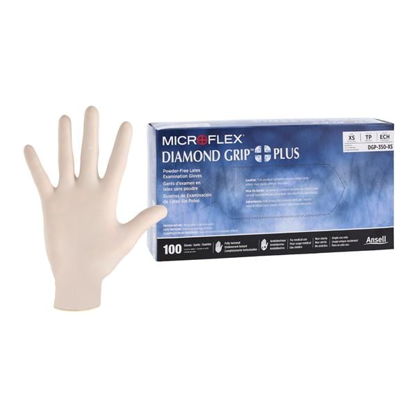 MICROFLEX Diamond Grip Plus Latex Exam Gloves X-Small Natural Non-Sterile 100/Bx