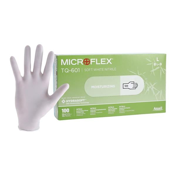 MICROFLEX Soft White Nitrile Exam Gloves Large White Non-Sterile 100/Bx