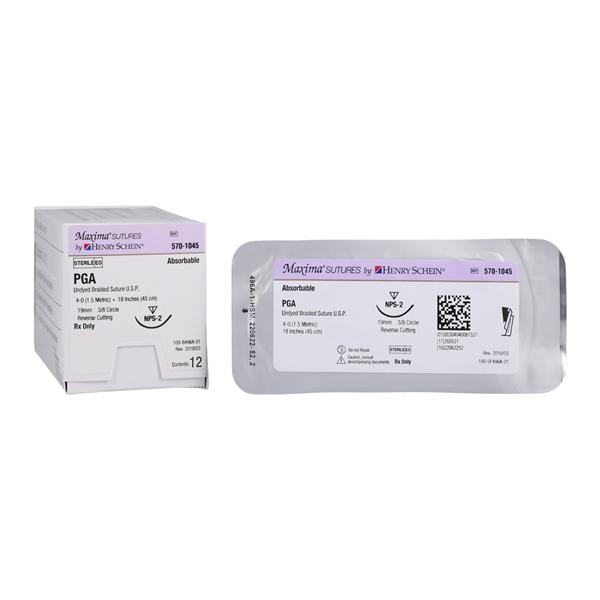 Maxima Suture 4-0 1-18" Polyglycolic Acid Braided NPS-2 Undyed 12/Bx