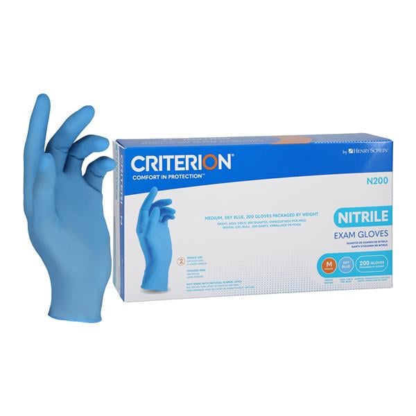 Criterion N200 Nitrile Exam Gloves Medium Sky Blue Non-Sterile 200/Bx