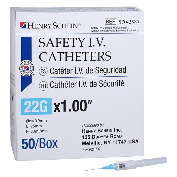 IV Catheter Push Button 22 Gauge 1" 50/Bx