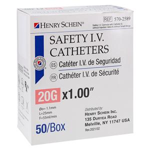 IV Catheter Push Button 20 Gauge 1" 50/Bx