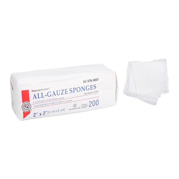 100% Cotton All-Gauze Sponge 2x2" 8 Ply Non-Sterile Square LF, 25 PK/CA