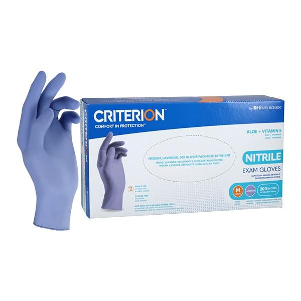Criterion Aloe + Vitamin E Nitrile Exam Gloves Medium Lavender NS 200/Bx