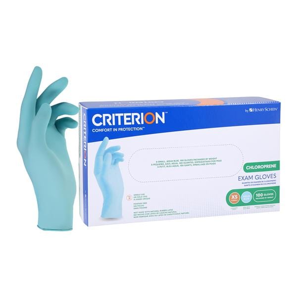 Criterion Chloroprene Exam Gloves X-Small Aqua Blue Non-Sterile 100/Bx