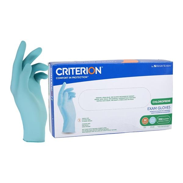 Criterion Chloroprene Exam Gloves Medium Aqua Blue Non-Sterile 100/Bx