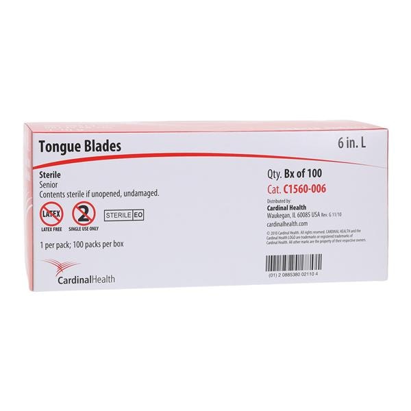 Tongue Depressor 6 in Wood Sterile Senior 100/Bx, 10 BX/CA