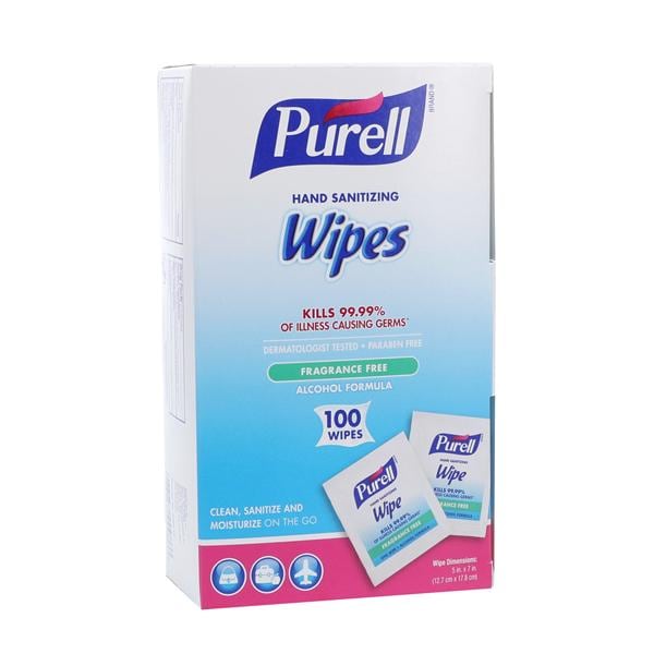 Sanitizer Wipes Purell 62% Ethyl Alcohol 100/Bx, 10 BX/CA