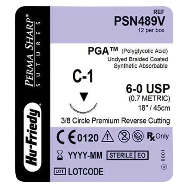 Perma Sharp Suture 6-0 18" Polyglycolic Acid Braid C-1 Undyed 12/Pk