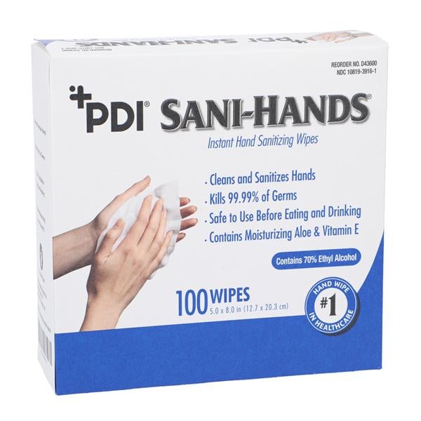 Sani-Hands Sanitizing Wipes Individual Packets Fragrance Free 100/Bx