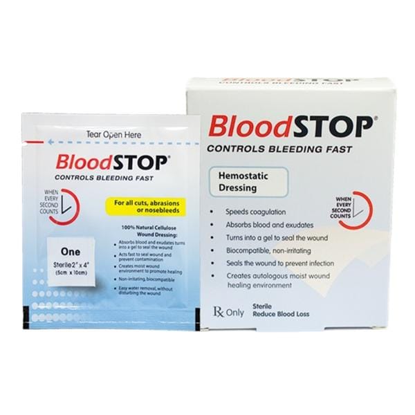 BloodStop Carboxymethyl Cellulose Hemostatic Dressing 2x4" Sterile Adherent LF, 20 BX/CA