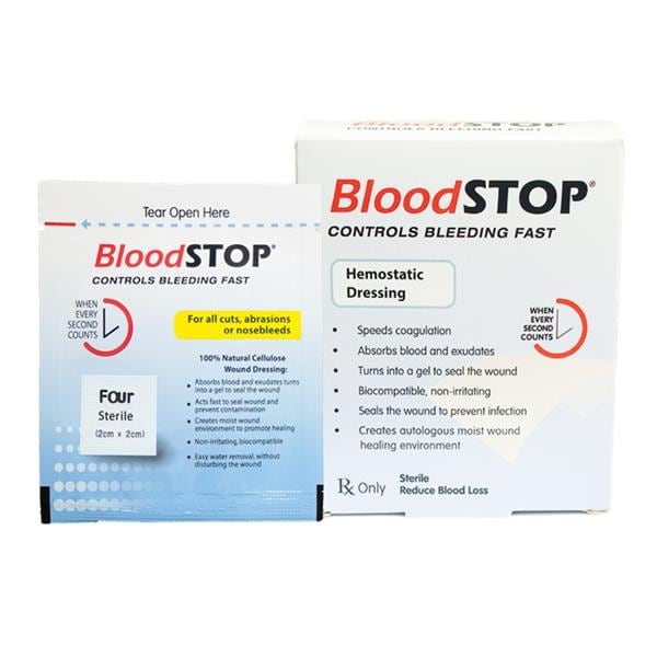 BloodStop Carboxymethyl Cellulose Hemostatic Dressing 2x2cm Strl Mn Pd Adhr LF, 20 BX/CA