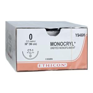 Monocryl Suture 0 36" Poliglecaprone 25 Monofilament CT-1 Undyed 36/Bx