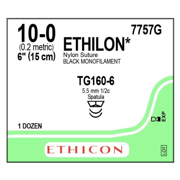 Ethilon Suture 10-0 6" Nylon Monofilament TG160-6/TG160-6 Black 12/Bx