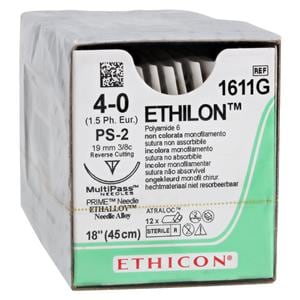 Ethilon Suture 4-0 1x18" Nylon Monofilament PS-2 Undyed 12/Bx