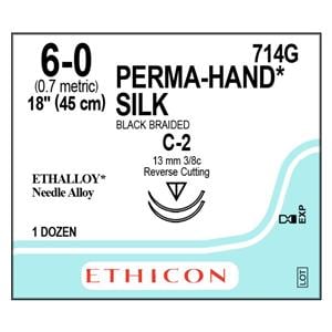 Perma-Hand Suture 6-0 18" Silk Braid C-2/C-2 Black 12/Bx