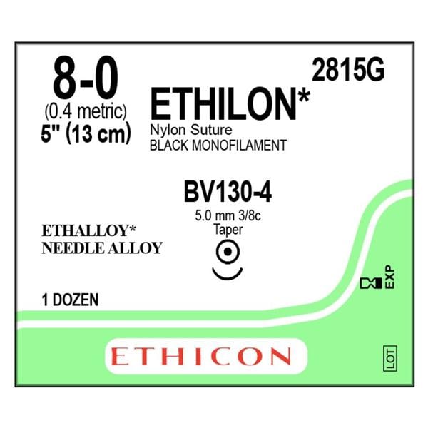 Ethilon Suture 8-0 5" Nylon Monofilament BV130-4 Black Bx