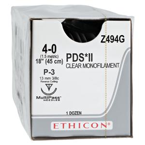 PDS II Suture 4-0 18" Polydioxanone Monofilament P-3 Clear 12/Bx