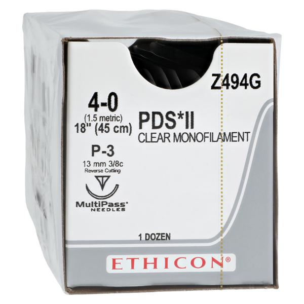 PDS II Suture 4-0 18" Polydioxanone Monofilament P-3 Clear 12/Bx