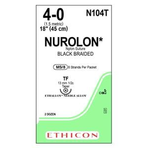 Nurolon Suture 4-0 8-18" Nylon Braid TF Black 24/Bx