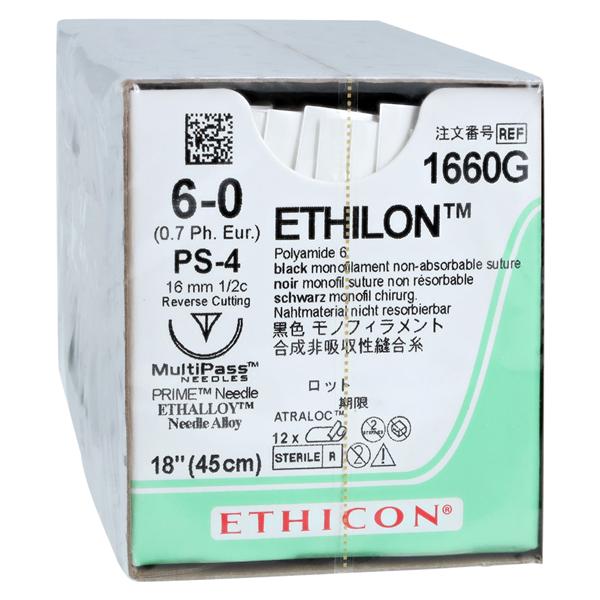 Ethilon Suture 6-0 18" Nylon Monofilament PS-4 Black 12/Bx