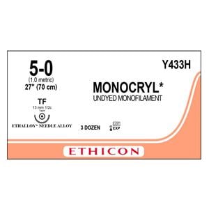 Monocryl Suture 5-0 27" Poliglecaprone 25 Monofilament TF Undyed 36/Bx